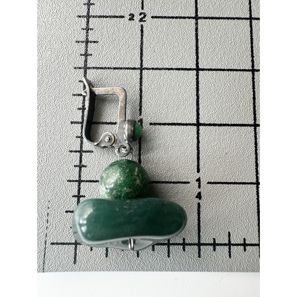 Vintage Sterling Silver Natural Green Gemstone Earrings - Picture 4 of 7